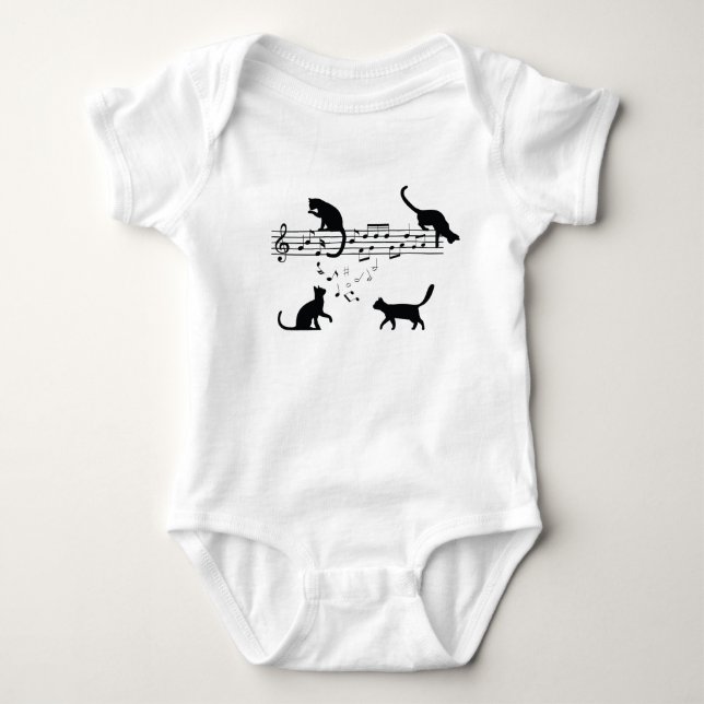 Cats Playing Music Notes Baby Bodysuit (Front)