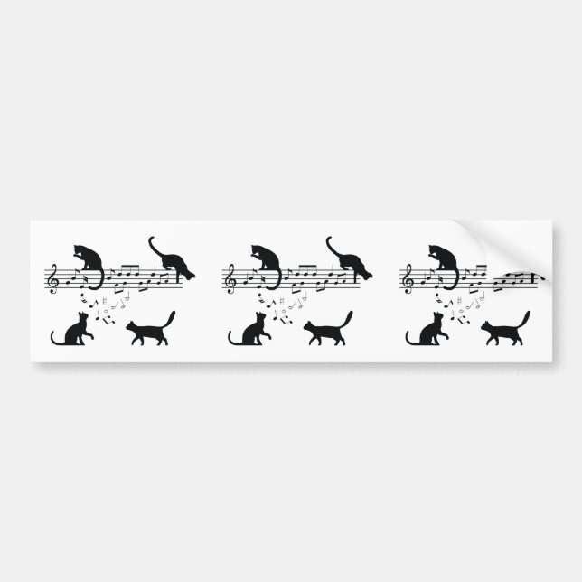 Cats Playing Music Notes Bumper Sticker (Front)