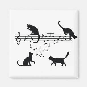 Cats Playing Music Notes Magnet