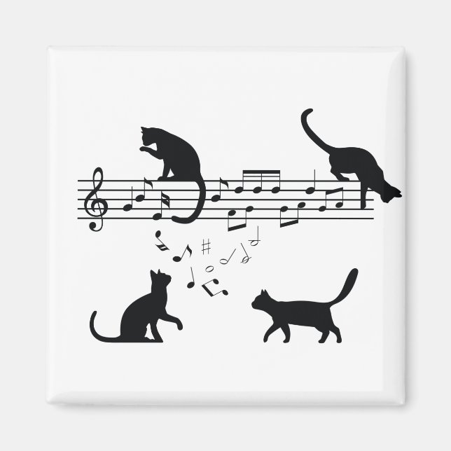 Cats Playing Music Notes Magnet (Front)