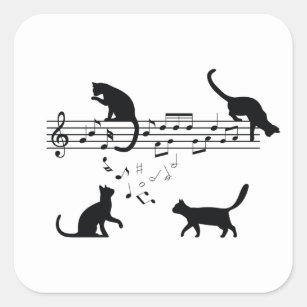 Cats Playing Music Notes Square Sticker