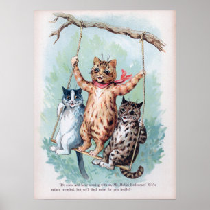 Cats Playing on a Swing, Louis Wain Poster