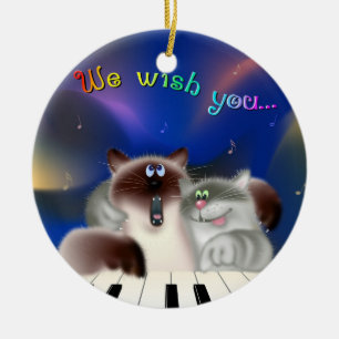 Cats Playing Piano Ceramic Tree Decoration