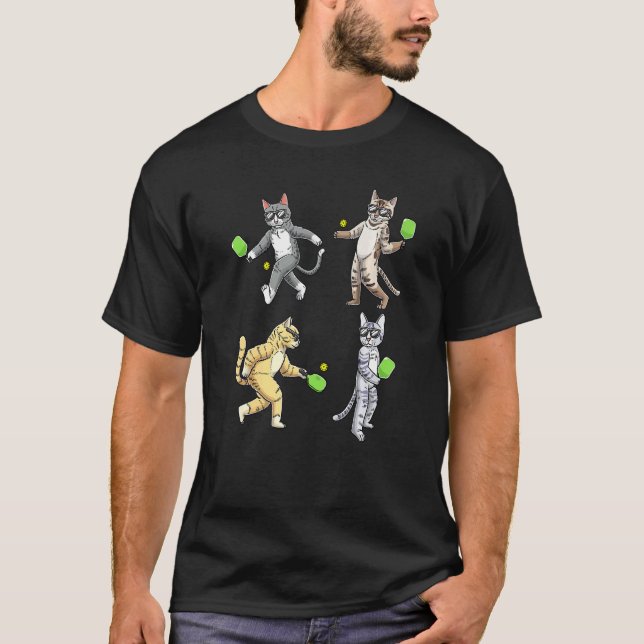 Cats Playing Pickleball T-Shirt (Front)