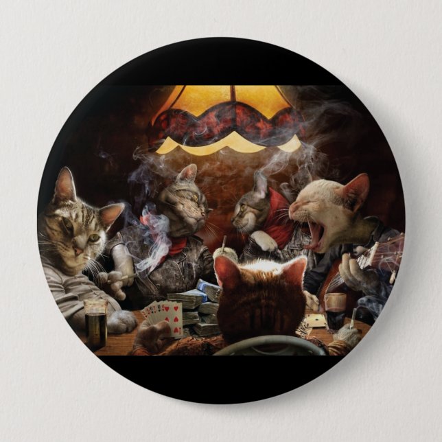 Cats playing poker   10 cm round badge (Front)