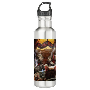 Cats playing poker  710 ml water bottle