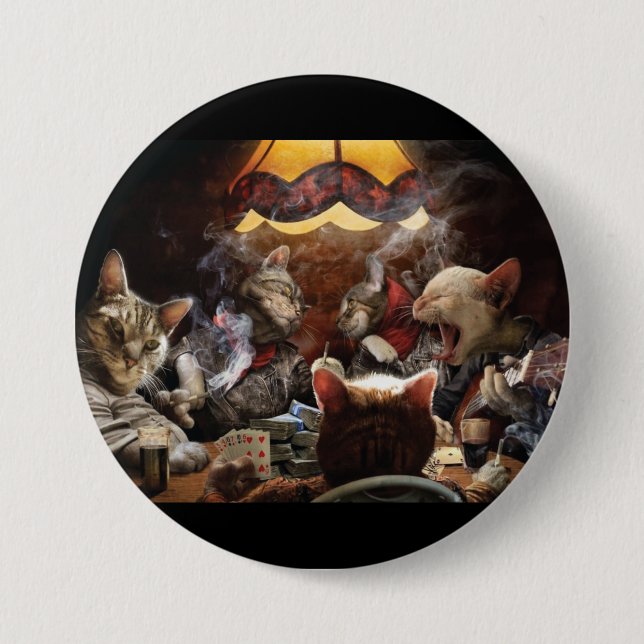 Cats playing poker   7.5 cm round badge (Front)