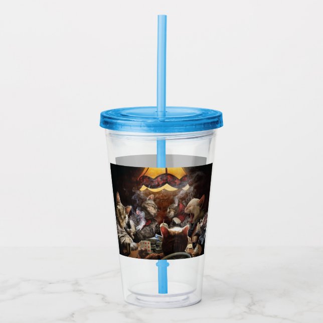 Cats playing poker   acrylic tumbler (Front)