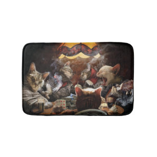 Cats playing poker bath mat