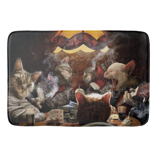 Cats playing poker  bath mat (Front)