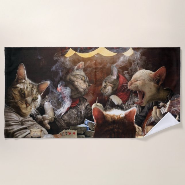 Cats playing poker  beach towel (Front)