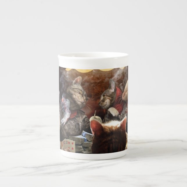 Cats playing poker   bone china mug (Front)