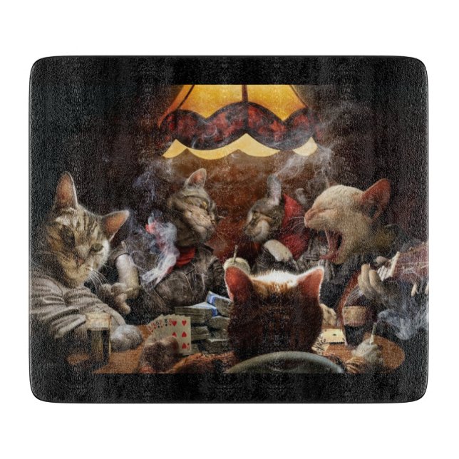 Cats playing poker   cutting board (Front)