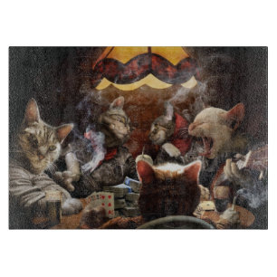 Cats playing poker cutting board