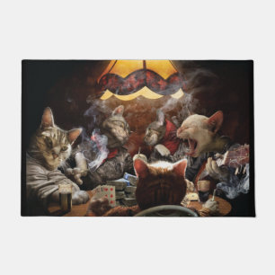 Cats playing poker doormat