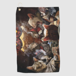 Cats playing poker  golf towel