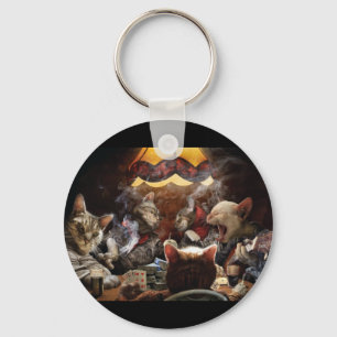 Cats playing poker key ring