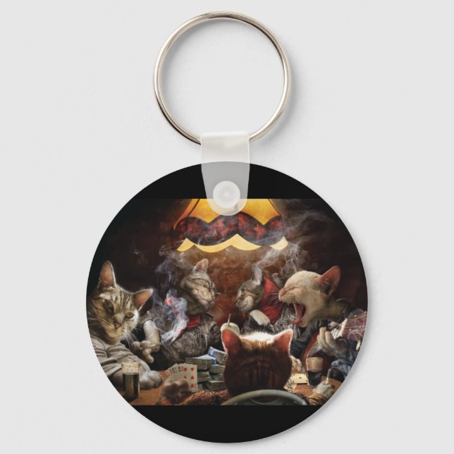 Cats playing poker key ring (Front)