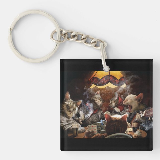 Cats playing poker  key ring (Front)