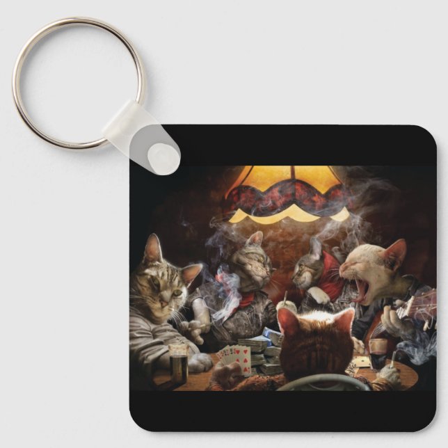 Cats playing poker  key ring (Front)