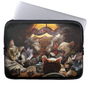 Cats playing poker  laptop sleeve