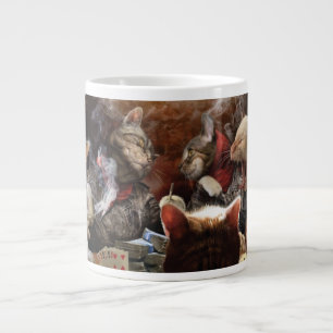 Cats playing poker large coffee mug