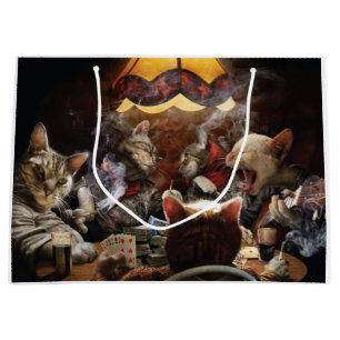 Cats playing poker  large gift bag