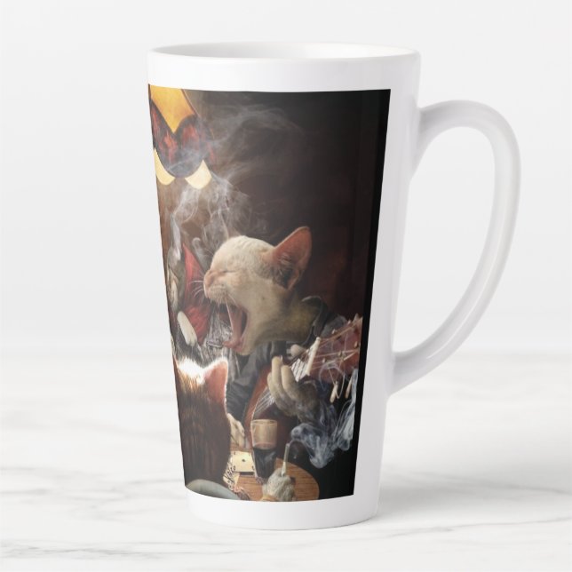 Cats playing poker  latte mug (Right)