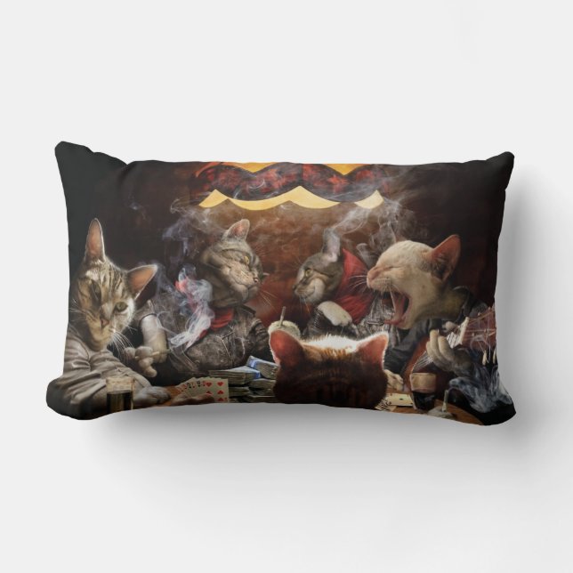 Cats playing poker   lumbar cushion (Front)