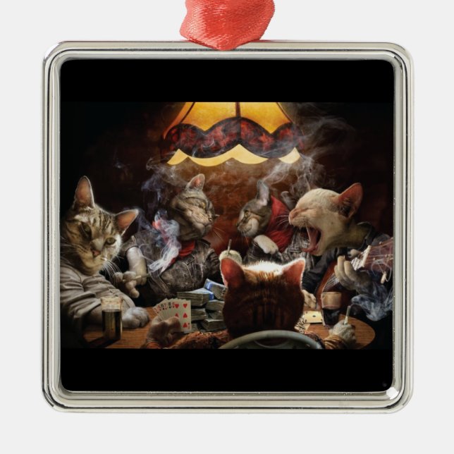 Cats playing poker  metal tree decoration (Front)
