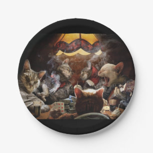 Cats playing poker   paper plate