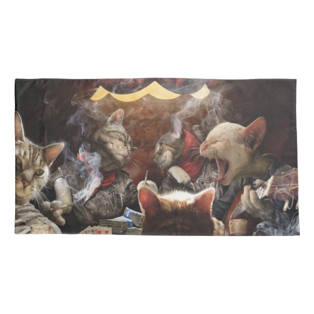 Cats playing poker   pillowcase (Back)