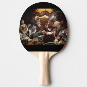 Cats playing poker ping pong paddle