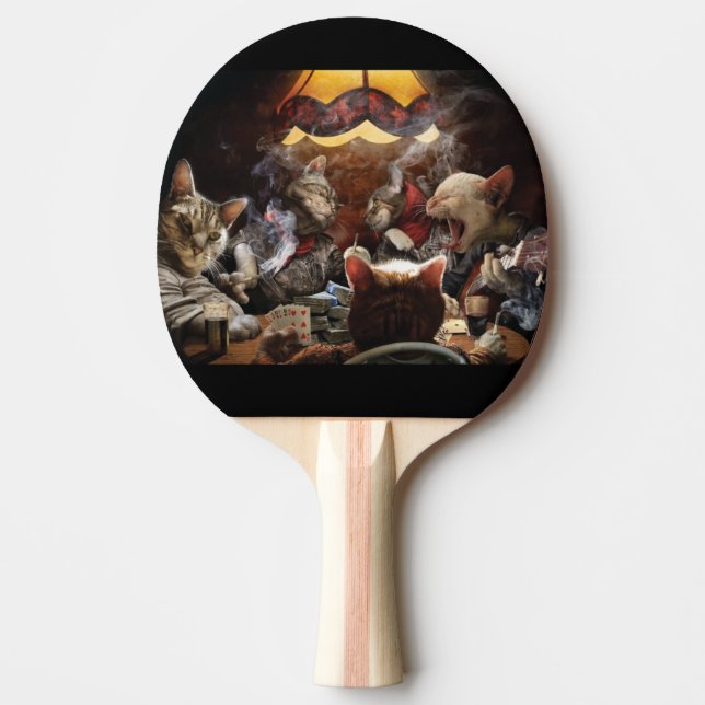 Cats playing poker  ping pong paddle (Front)