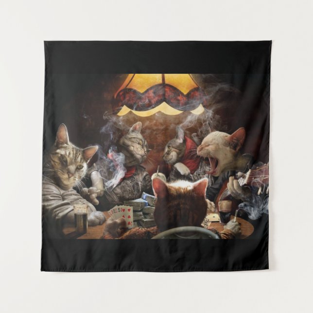 Cats playing poker   tapestry (Front)