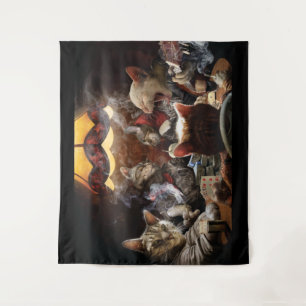 Cats playing poker  tapestry
