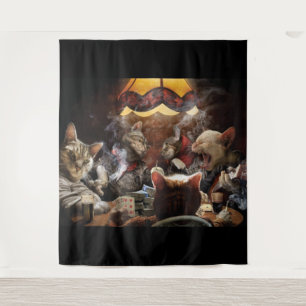 Cats playing poker   tapestry