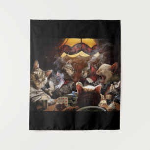 Cats playing poker tapestry