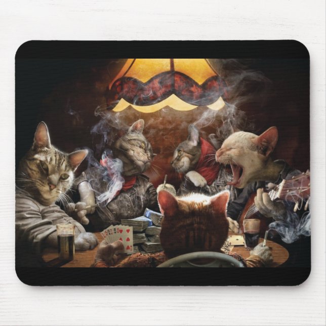 Cats playing poker  throw pillow mouse mat (Front)