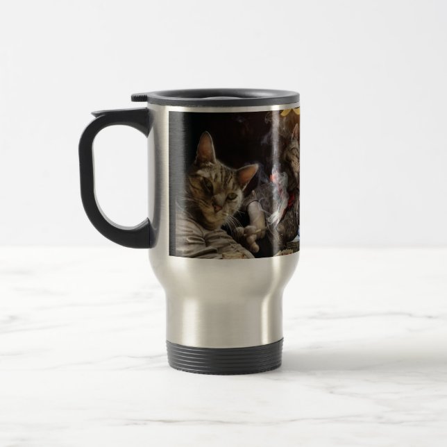 Cats playing poker   travel mug (Left)