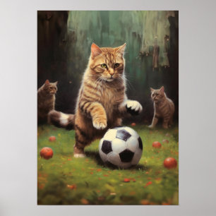 Cats Playing Soccer Poster