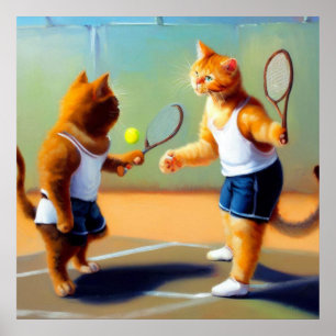 Cats Playing Tennis Poster