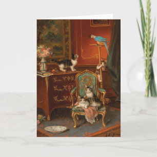 Cats Playing with a Parrot Jules Le Roy Card