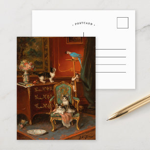 Cats Playing with a Parrot   Jules Le Roy Postcard