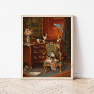 Cats Playing with a Parrot   Jules Le Roy Poster