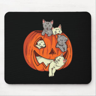 Cats Pumpkin Carved Jack O Lantern Cat Halloween C Mouse Mat