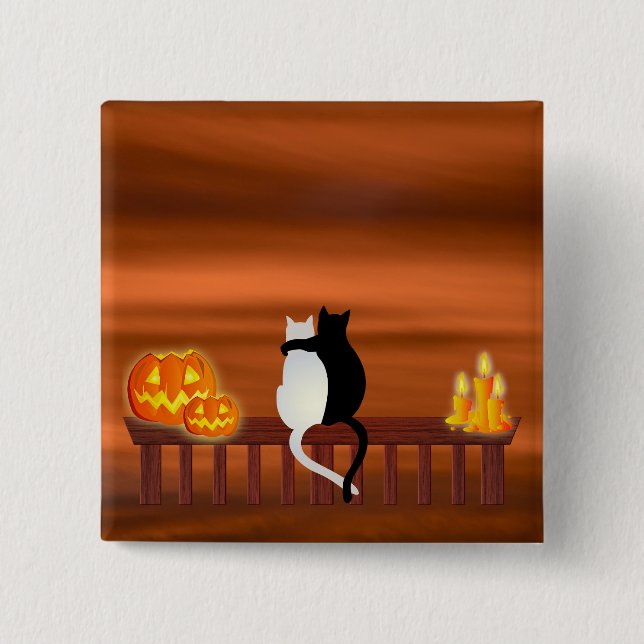 Cats Pumpkins Candles Halloween 15 Cm Square Badge (Front)