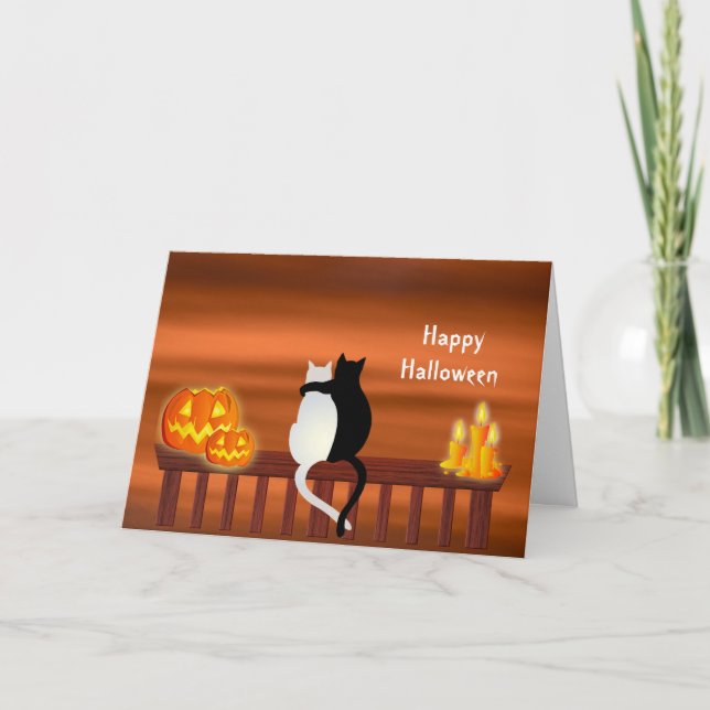 Cats Pumpkins Candles Halloween Card (Front)