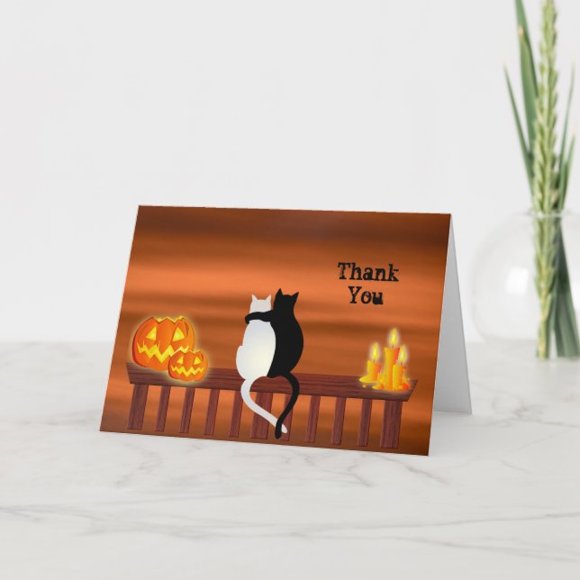 Cats Pumpkins Candles Halloween Thank You Card (Front)