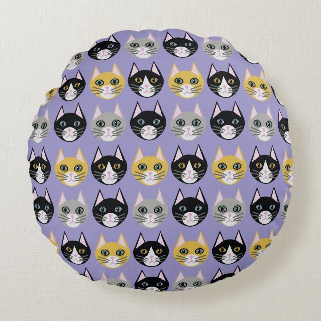 Cats purple round cushion (Front)